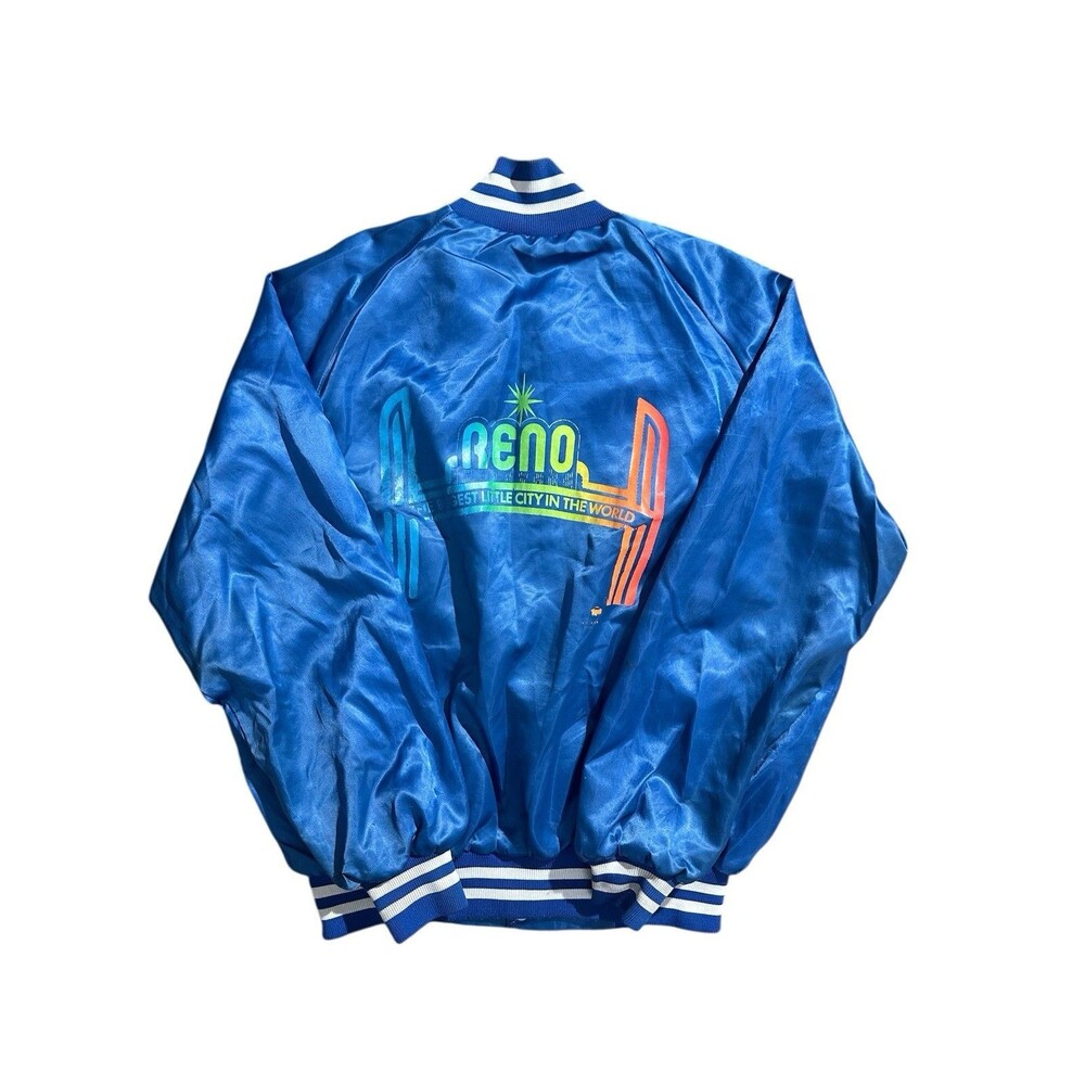 Vtg Westark Blue Satin Jacket Reno Nevada Biggest Little City XL Poker Rare HTF
